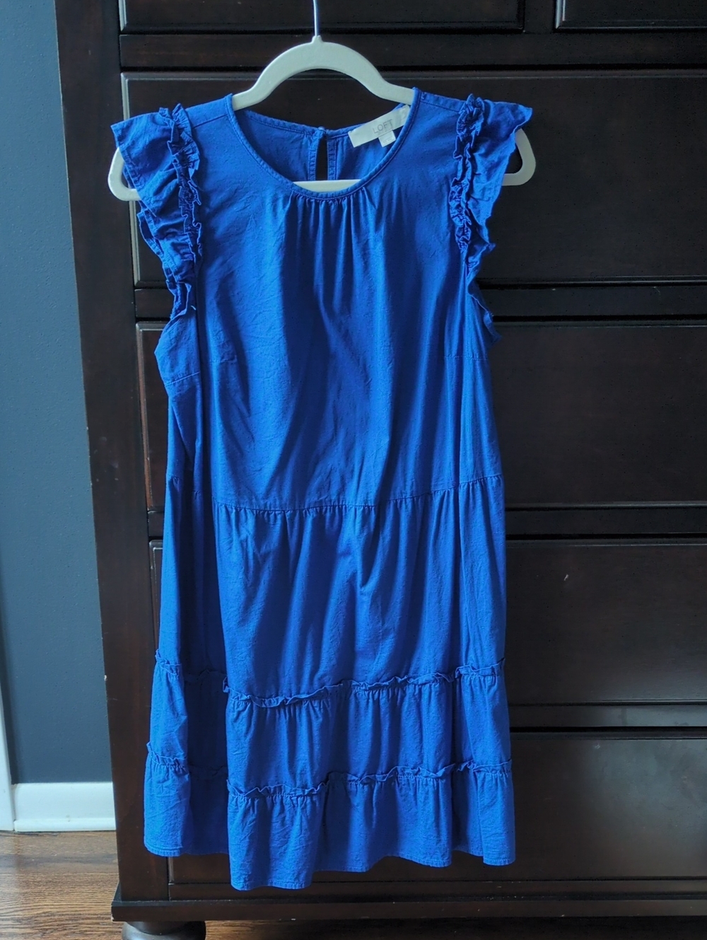 LOFT Cobalt Blue Ruffle Sleeve Tiered Dress